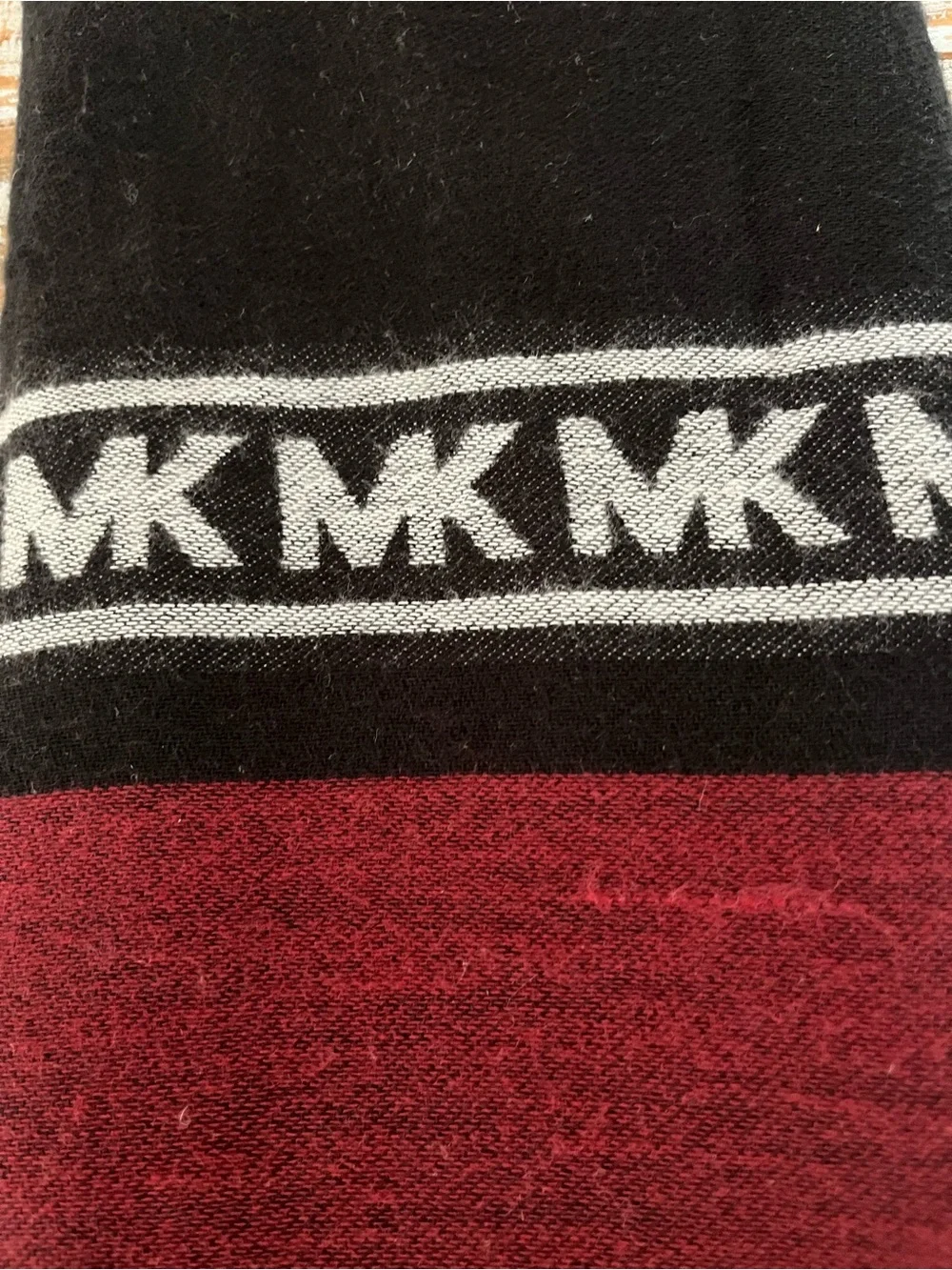 Michael Kors Men's Burgundy and Black MK Logo Scarf